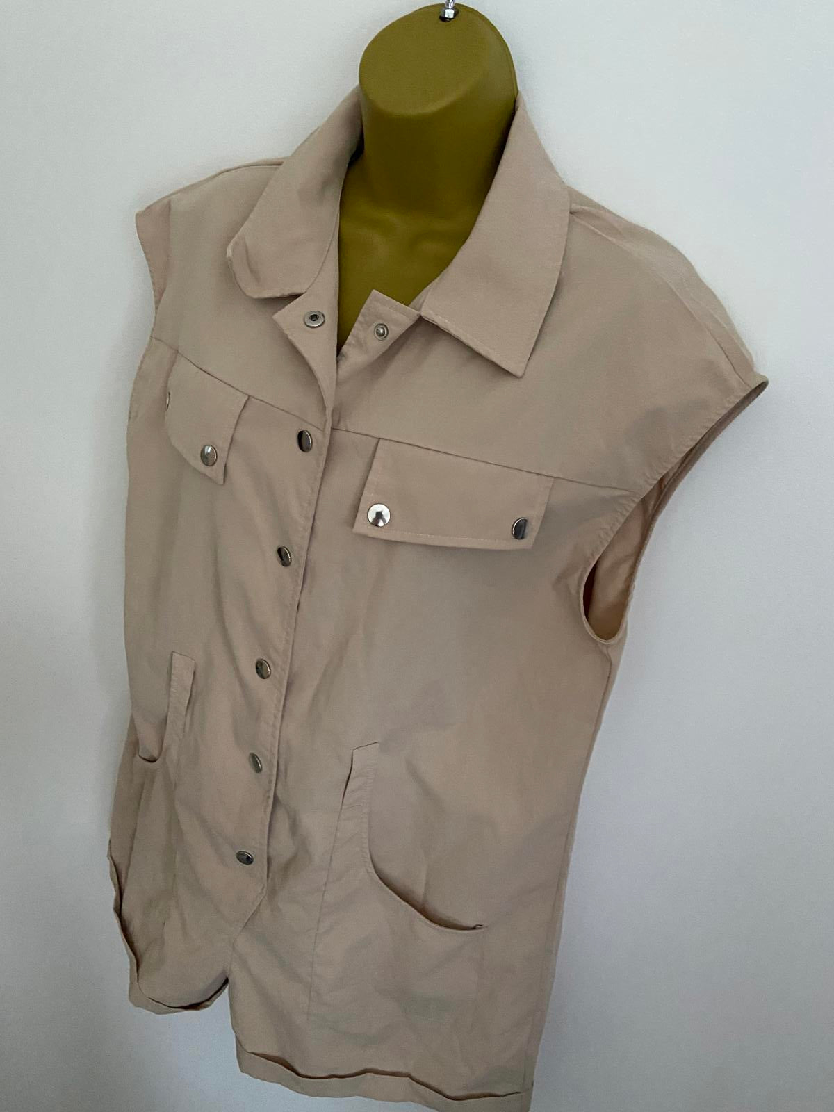 Sollinarry Size L Beige Sleeveless Playsuit Utility Cargo Romper Jumpsuit