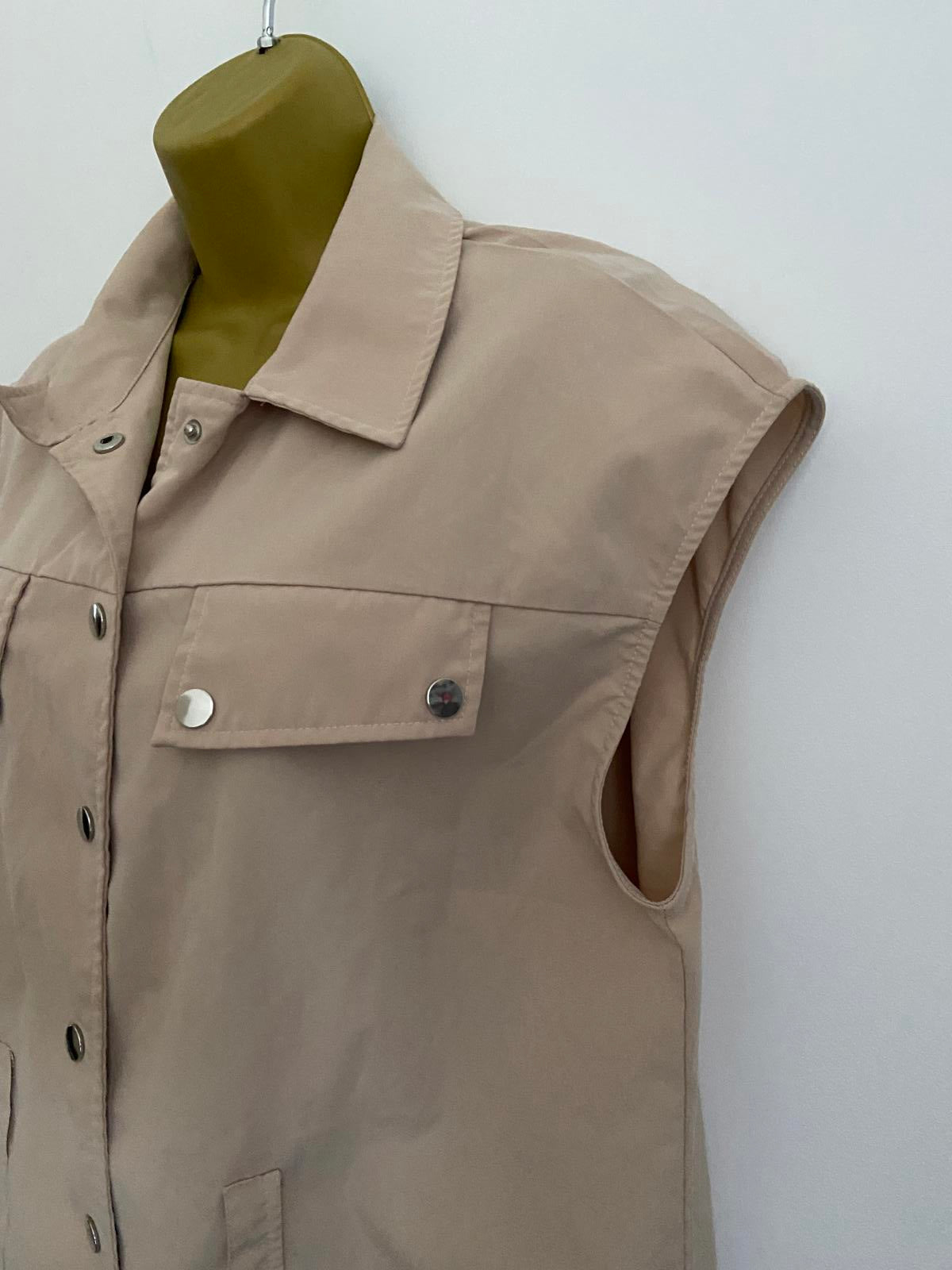 Sollinarry Size L Beige Sleeveless Playsuit Utility Cargo Romper Jumpsuit