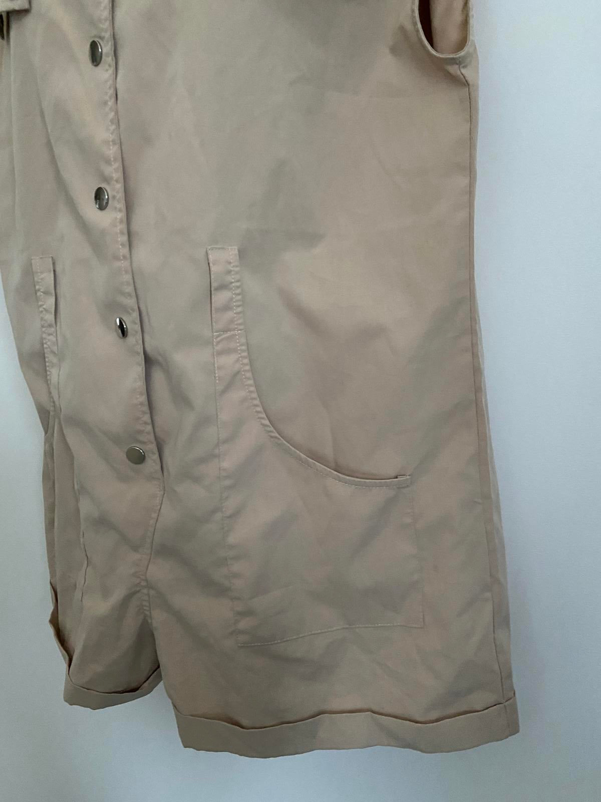 Sollinarry Size L Beige Sleeveless Playsuit Utility Cargo Romper Jumpsuit