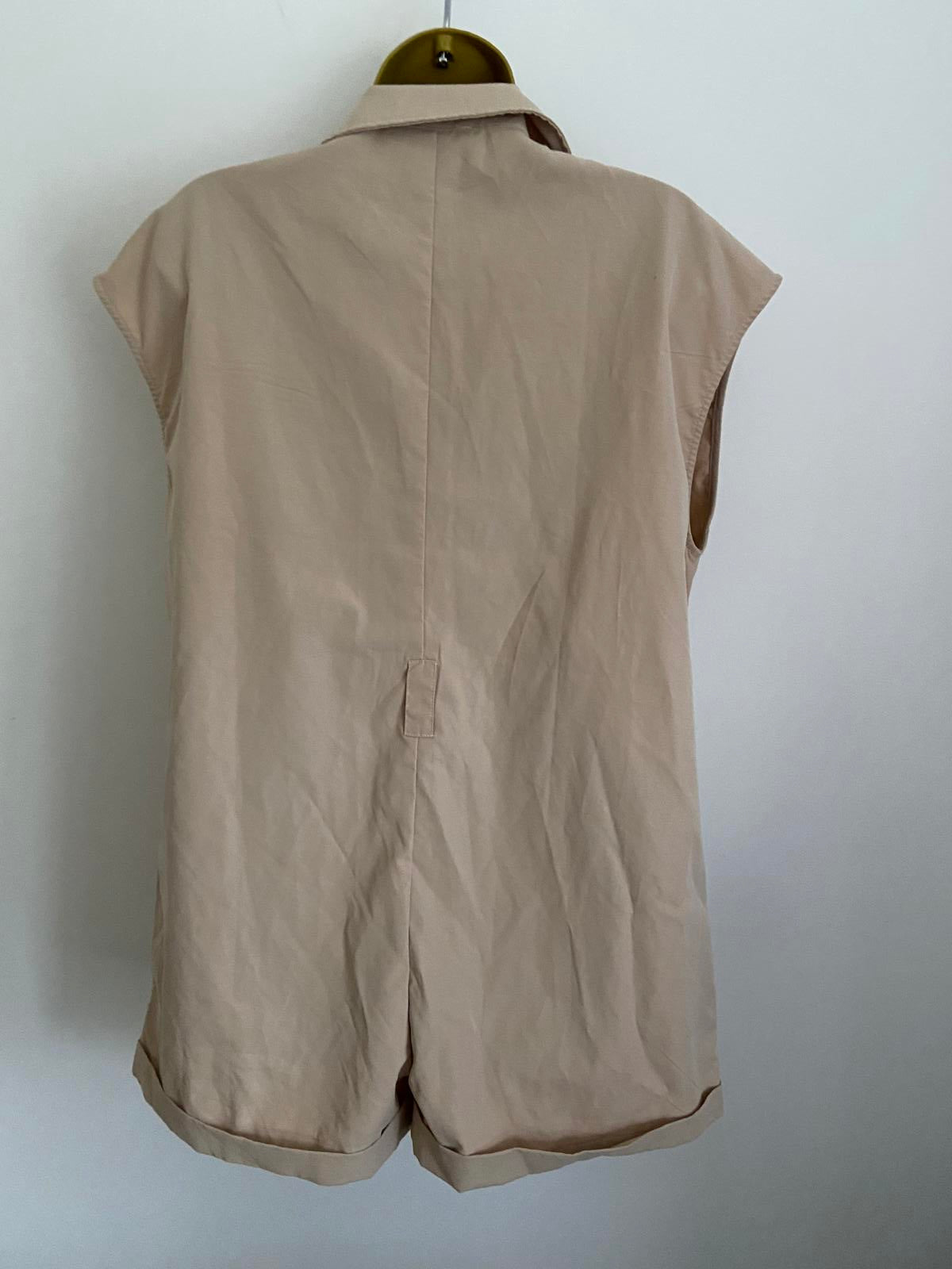 Sollinarry Size L Beige Sleeveless Playsuit Utility Cargo Romper Jumpsuit