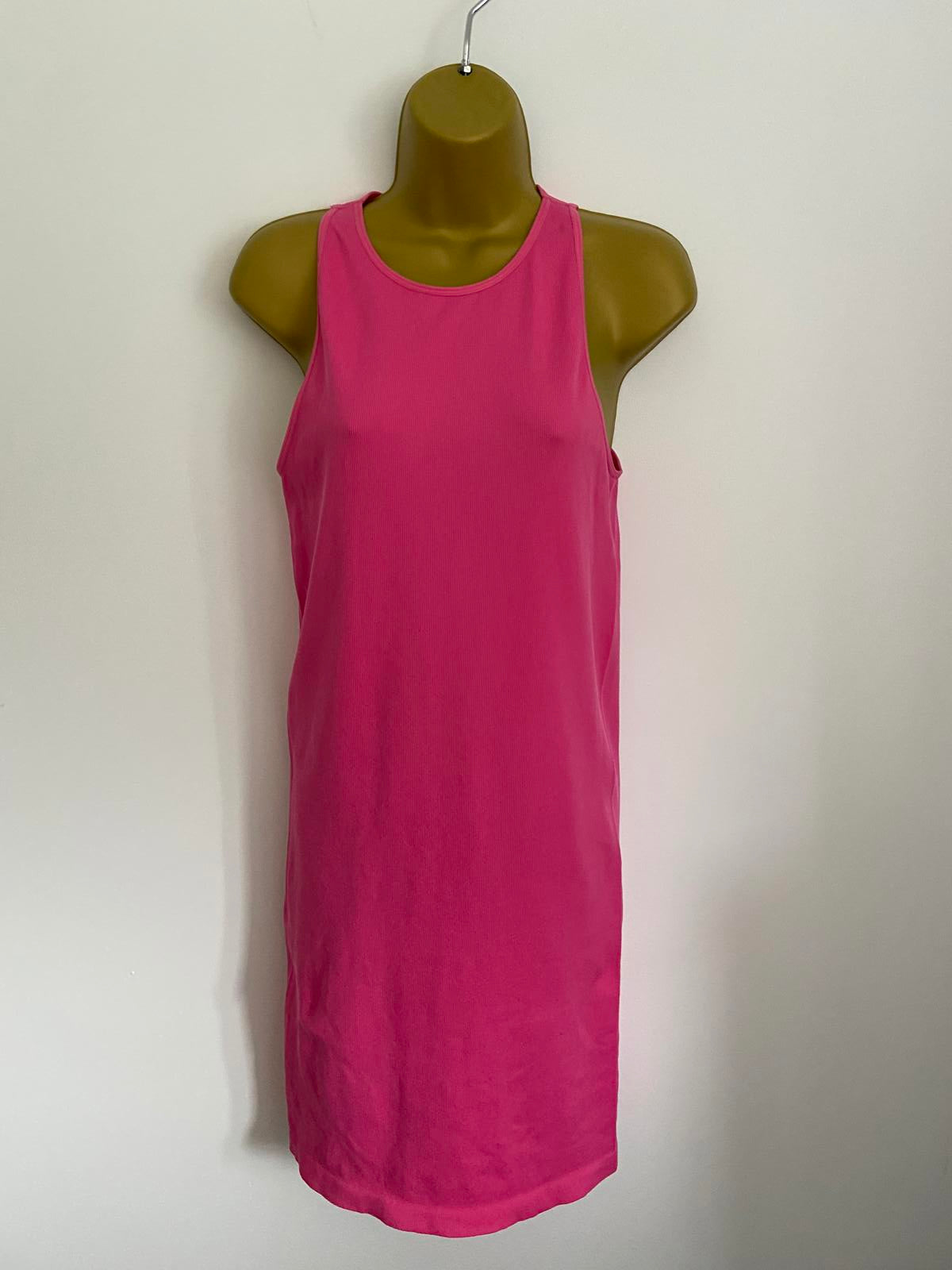 Primark Size L 14-16 Pink Ribbed Sleeveless Bodycon Mini T-Shirt Dress