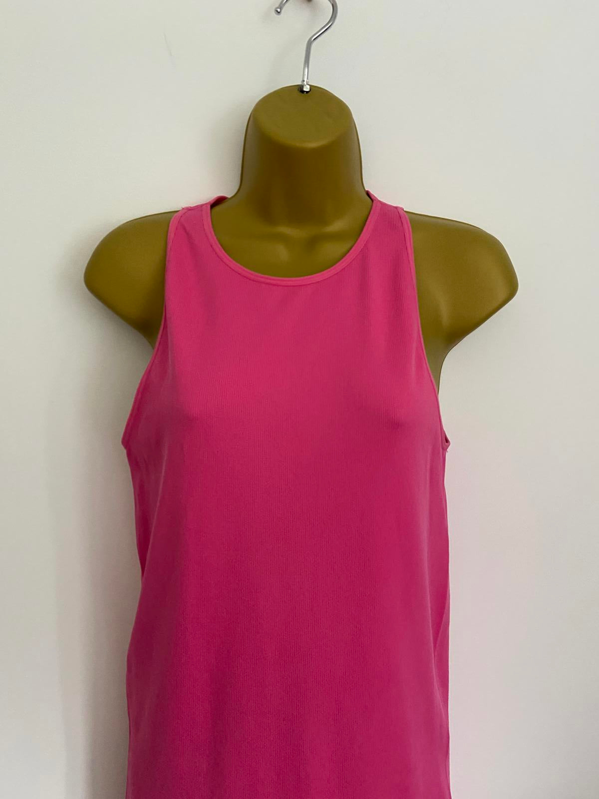 Primark Size L 14-16 Pink Ribbed Sleeveless Bodycon Mini T-Shirt Dress