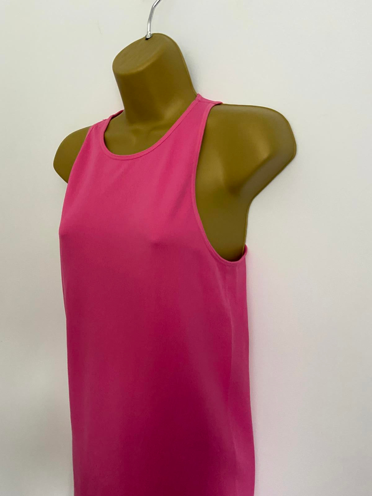 Primark Size L 14-16 Pink Ribbed Sleeveless Bodycon Mini T-Shirt Dress