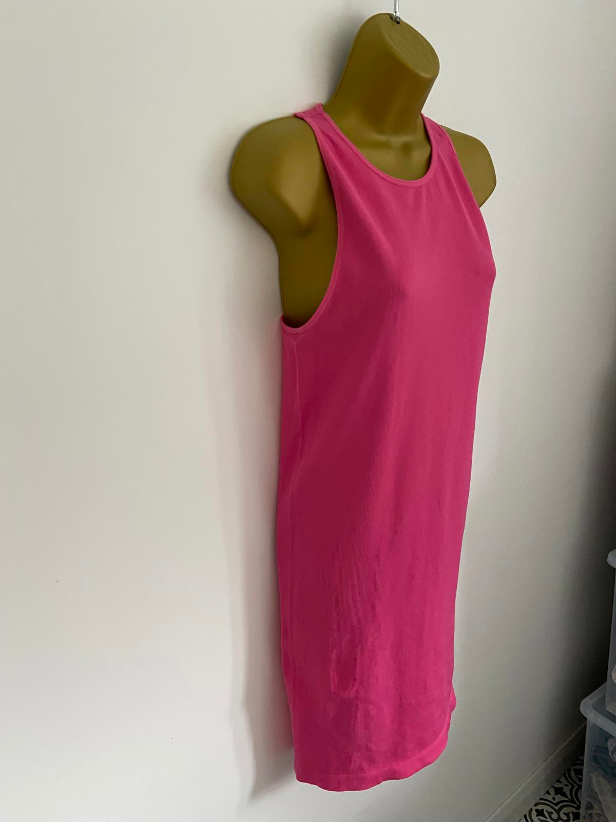 Primark Size L 14-16 Pink Ribbed Sleeveless Bodycon Mini T-Shirt Dress