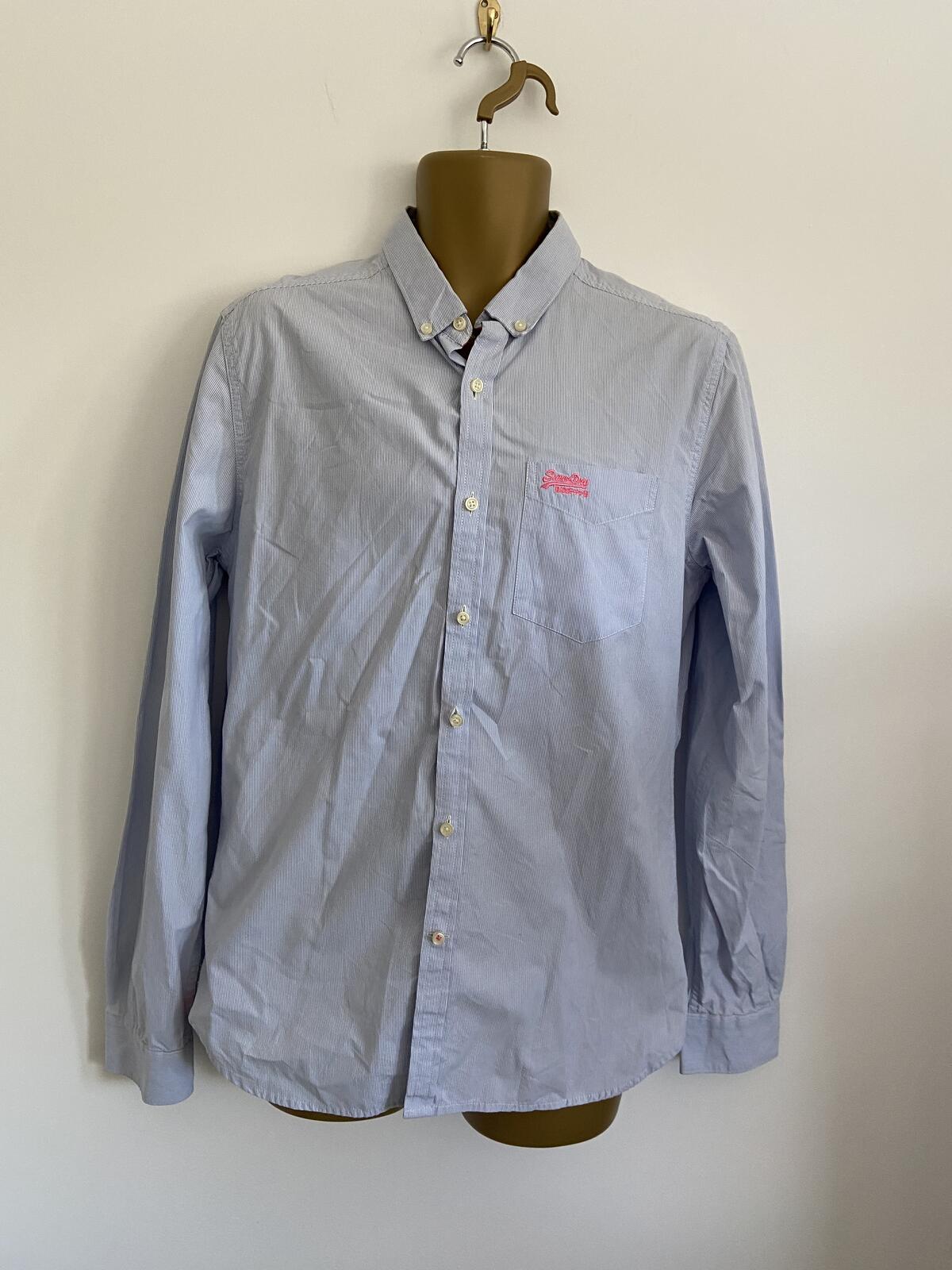 Superdry Blue Pinstripe Long Sleeve Cotton Shirt - Size Large
