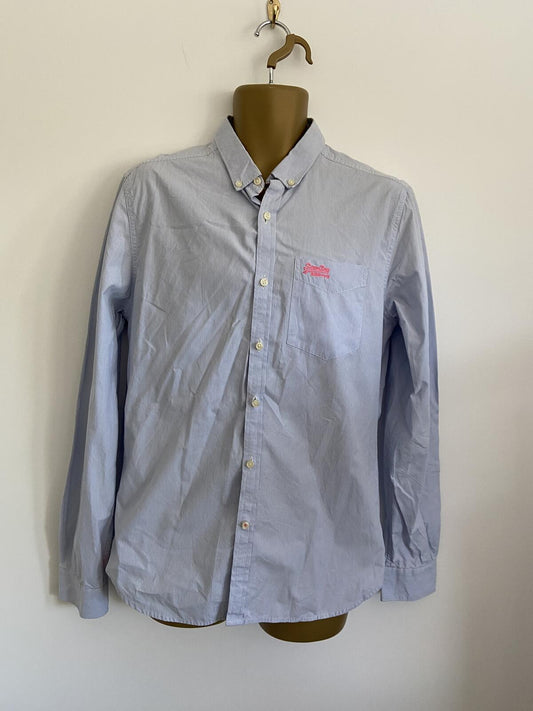 Superdry Blue Pinstripe Long Sleeve Cotton Shirt - Size Large