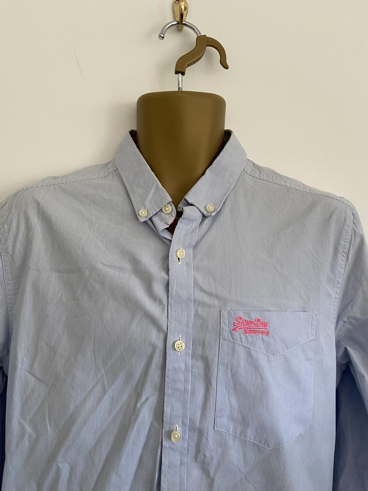 Superdry Blue Pinstripe Long Sleeve Cotton Shirt - Size Large