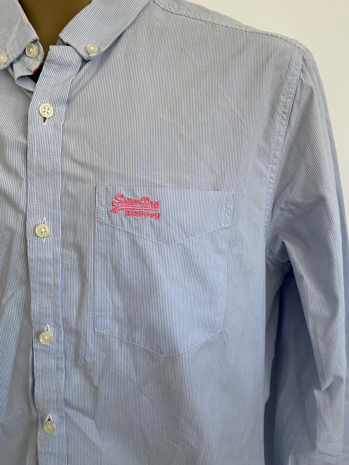 Superdry Blue Pinstripe Long Sleeve Cotton Shirt - Size Large