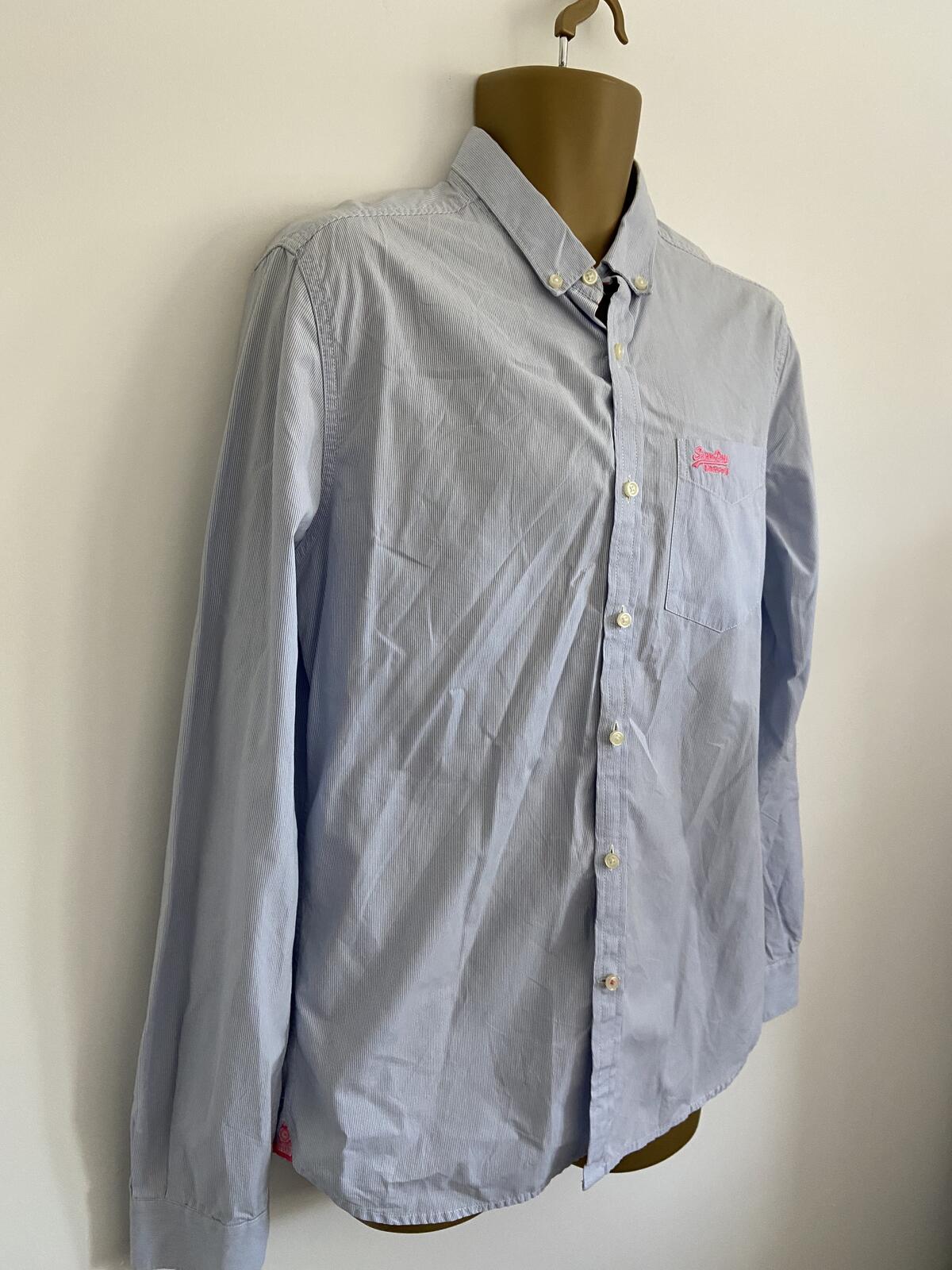 Superdry Blue Pinstripe Long Sleeve Cotton Shirt - Size Large