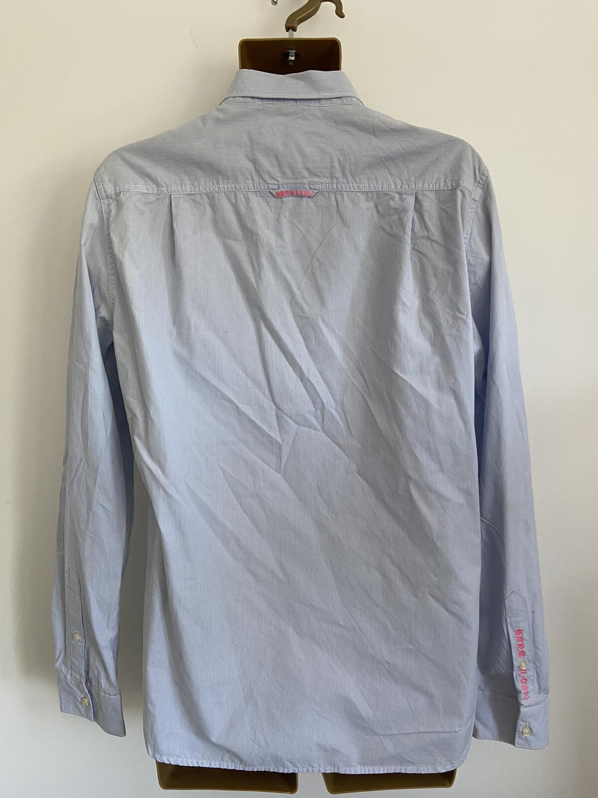 Superdry Blue Pinstripe Long Sleeve Cotton Shirt - Size Large