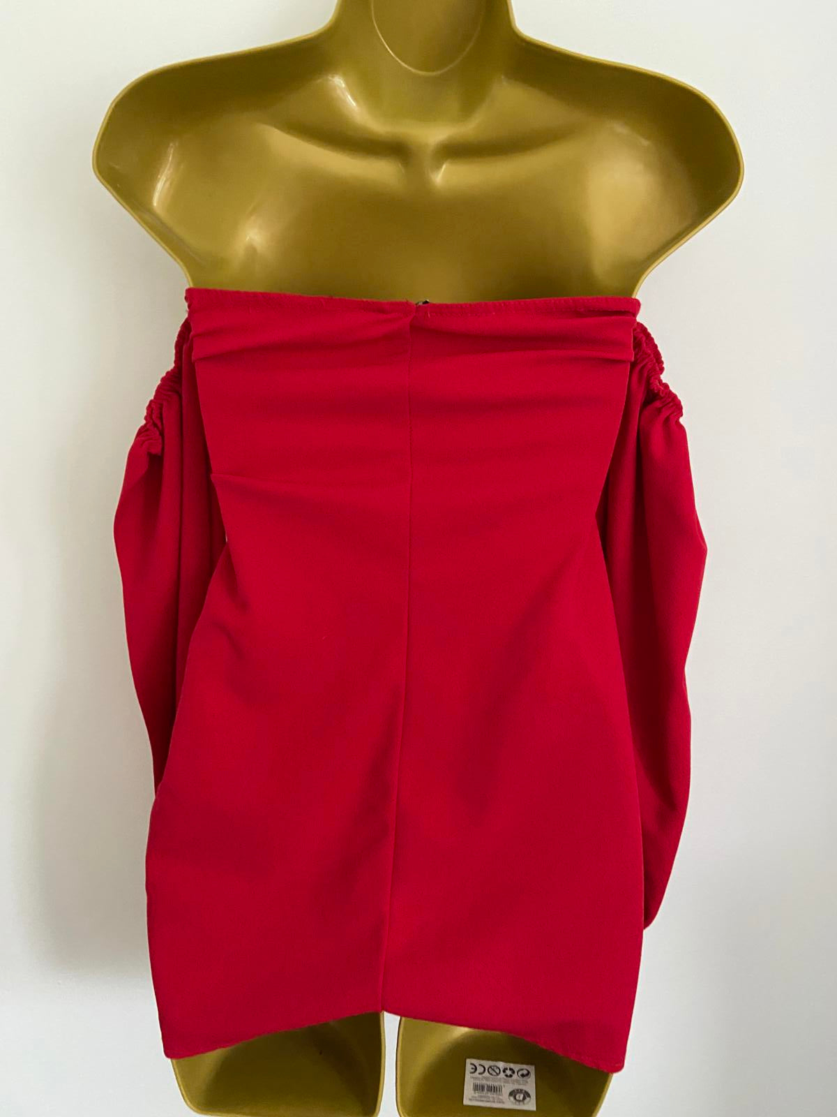 Red Boob Tube Top Crossover Front Detachable Puff Sleeves Size 8 Party