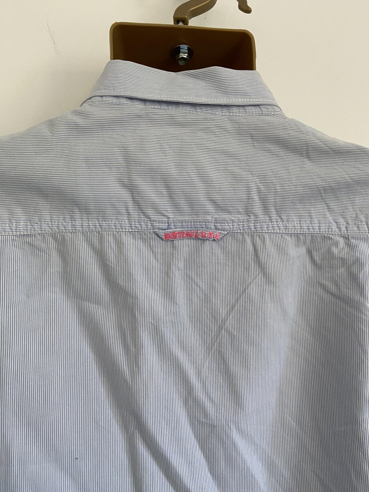 Superdry Blue Pinstripe Long Sleeve Cotton Shirt - Size Large