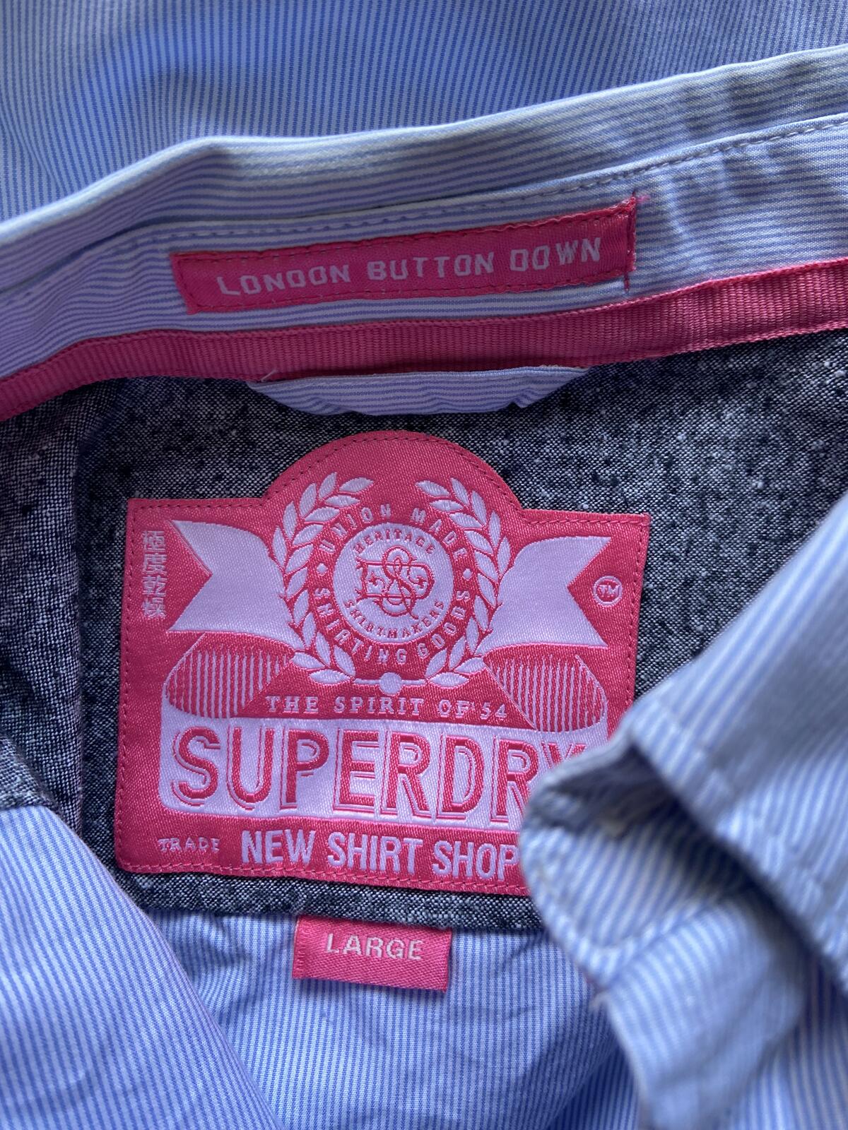 Superdry Blue Pinstripe Long Sleeve Cotton Shirt - Size Large