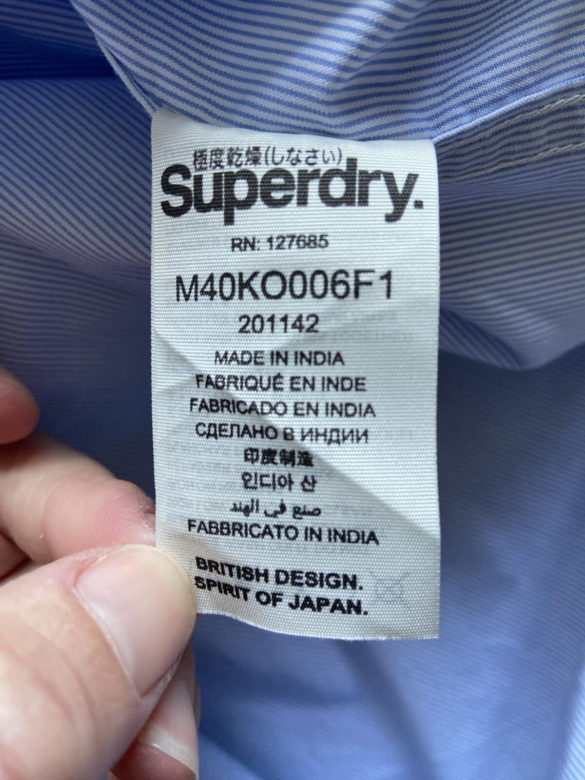 Superdry Blue Pinstripe Long Sleeve Cotton Shirt - Size Large