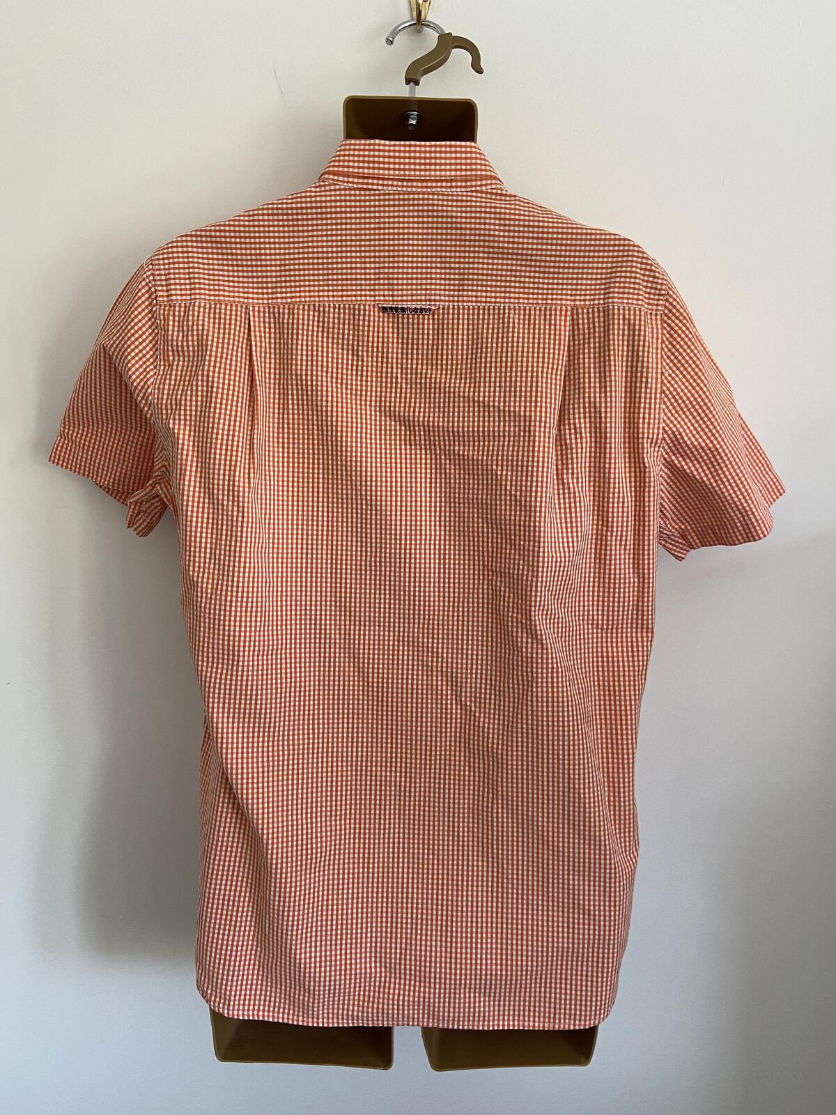 Superdry Orange Checked Short Sleeve Cotton Shirt - Size Large