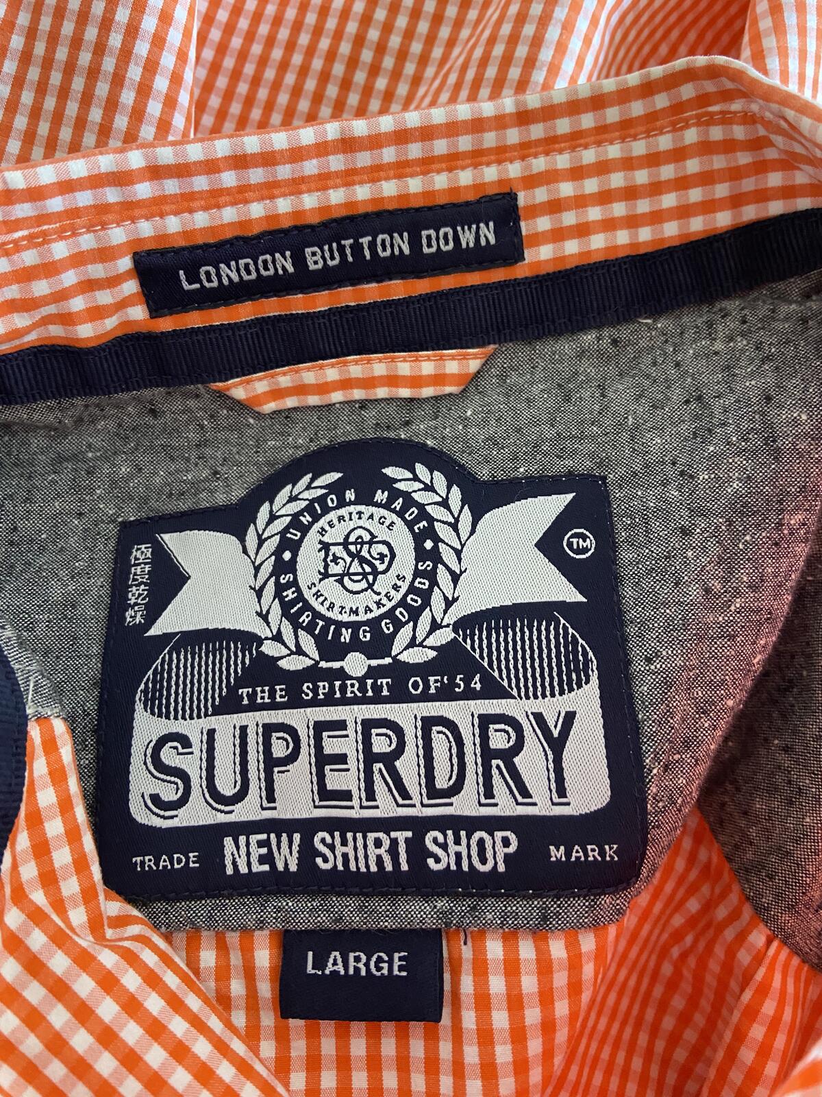 Superdry Orange Checked Short Sleeve Cotton Shirt - Size Large