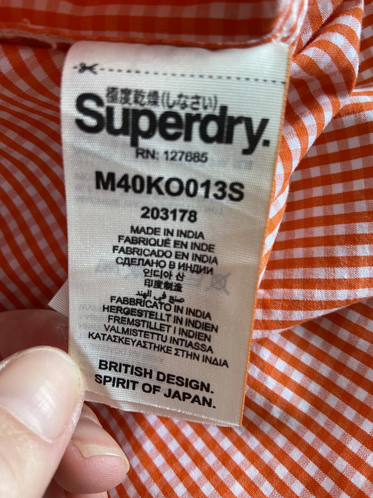 Superdry Orange Checked Short Sleeve Cotton Shirt - Size Large