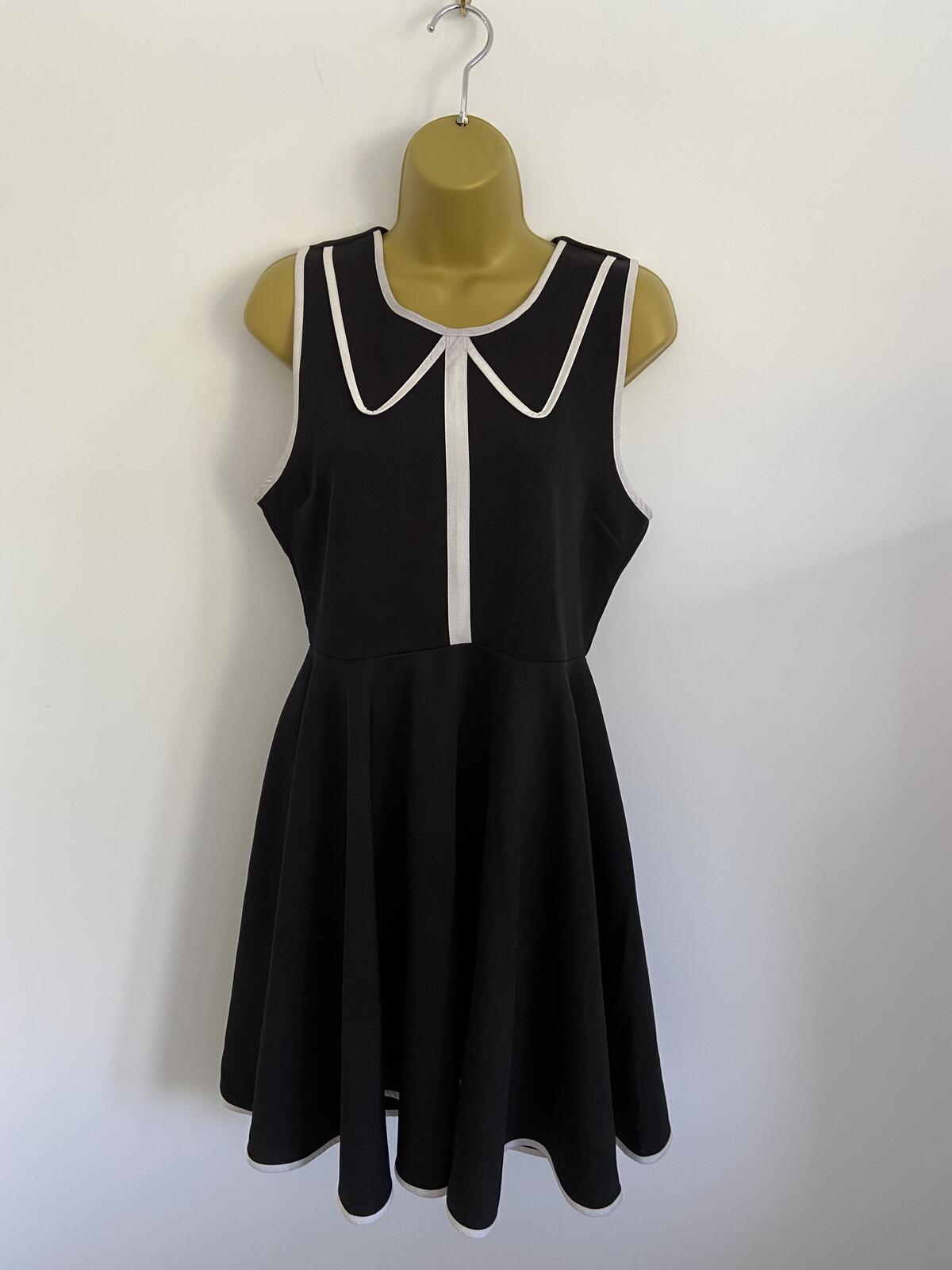 Fever City Black Skater Dress White Peter Pan Collar Detail Size 10-14
