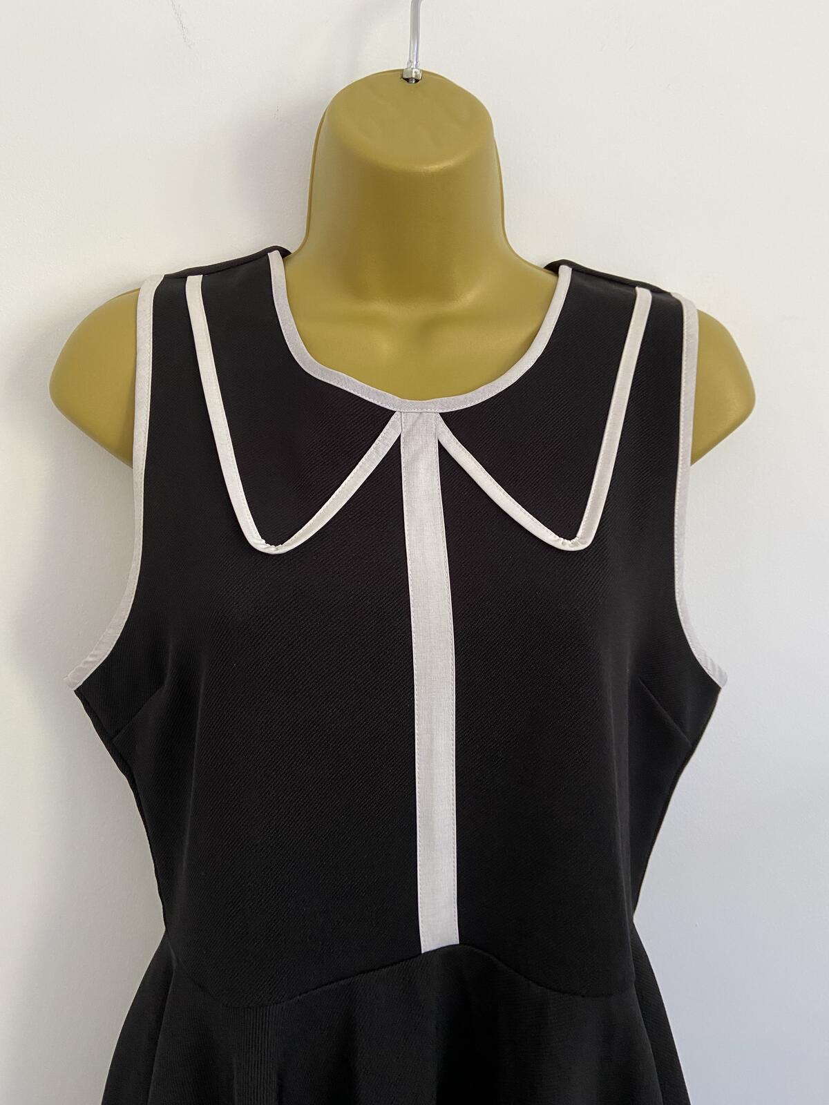 Fever City Black Skater Dress White Peter Pan Collar Detail Size 10-14