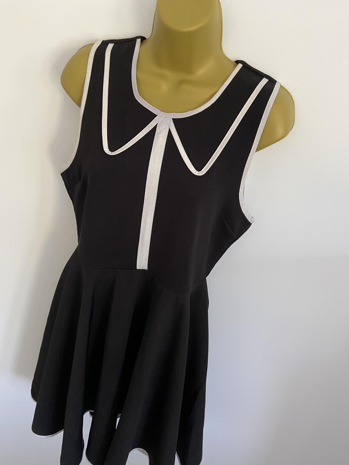 Fever City Black Skater Dress White Peter Pan Collar Detail Size 10-14
