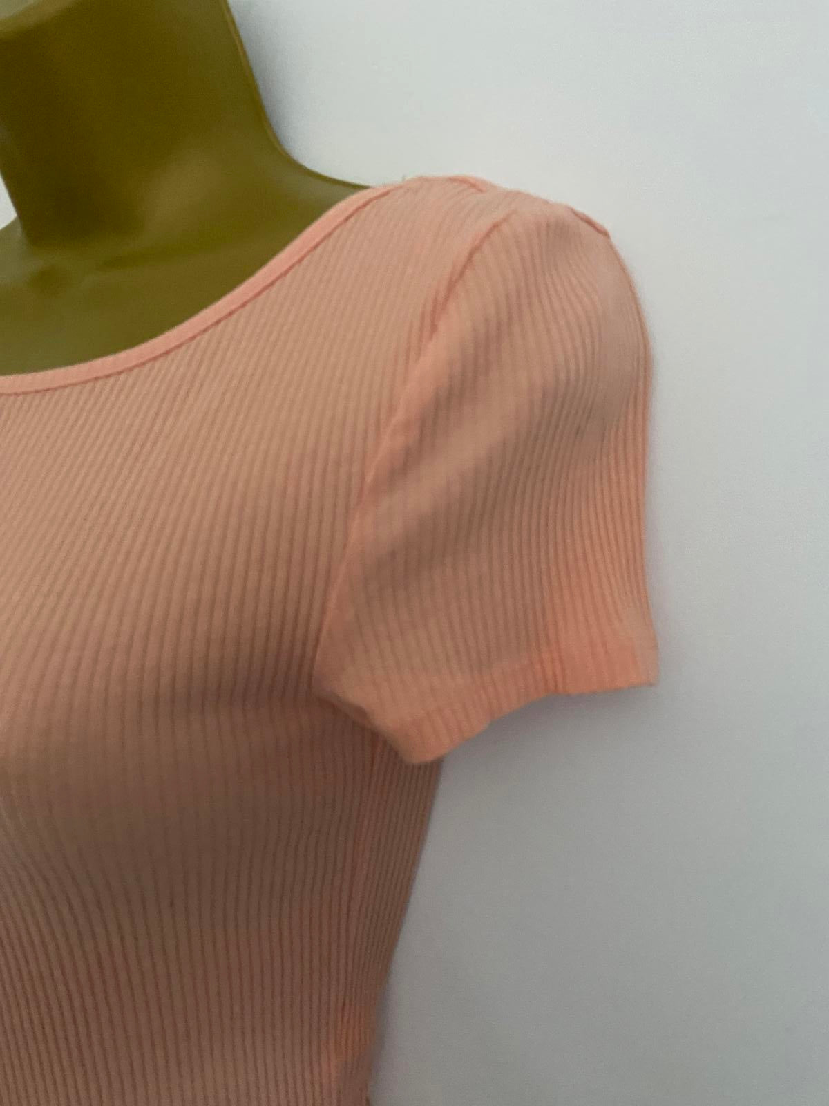 Primark Size XS Light Orange Peach Ribbed Short Sleeve Hem Scoop Neck Top