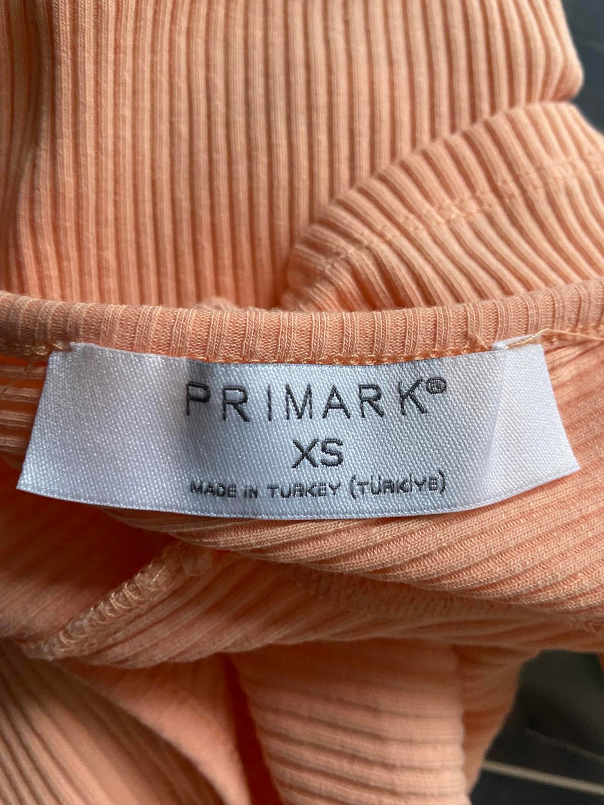 Primark Size XS Light Orange Peach Ribbed Short Sleeve Hem Scoop Neck Top