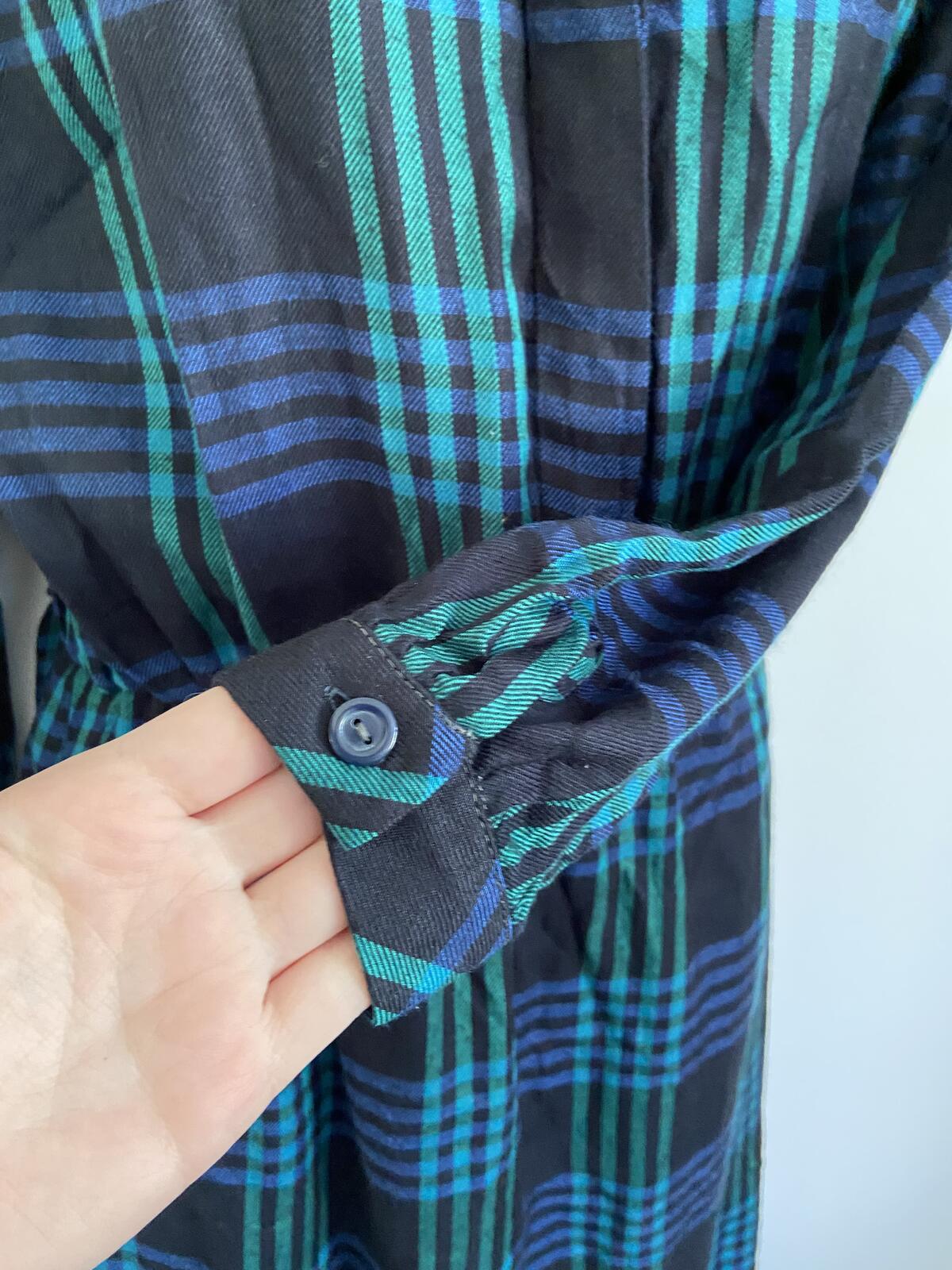 Vintage Style Blue & Green Tartan Check Shirt Dress Size 12
