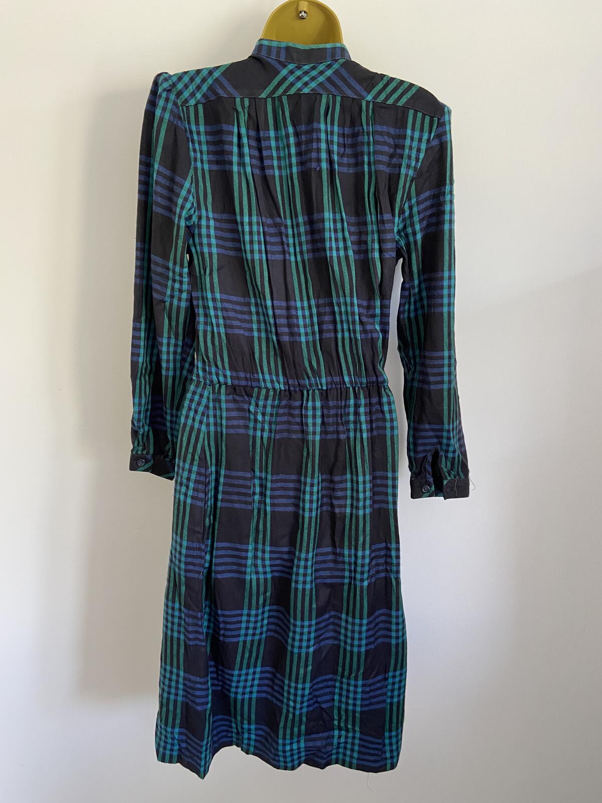 Vintage Style Blue & Green Tartan Check Shirt Dress Size 12