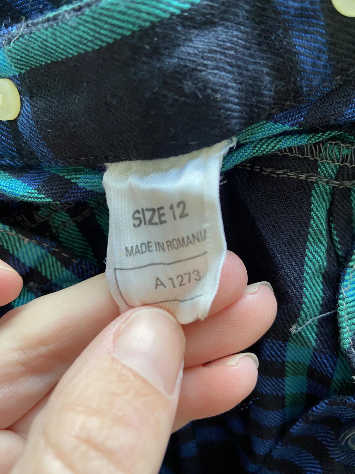 Vintage Style Blue & Green Tartan Check Shirt Dress Size 12
