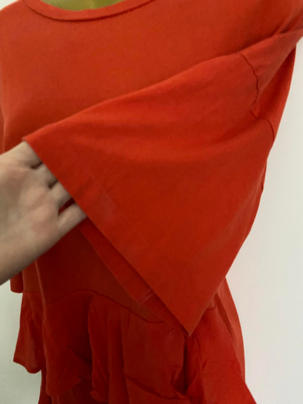 H&M Size M Red Rust 100% Cotton Short Sleeve Tiered Ruffle Hem Smock Top