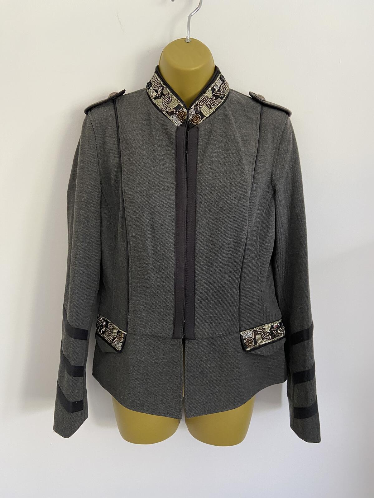 F&F Grey Embellished Military Style Fitted Blazer Jacket Size 10-12
