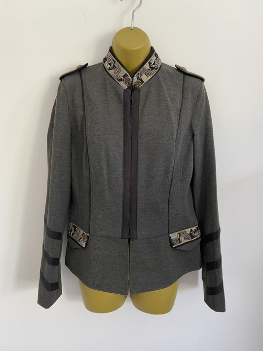 F&F Grey Embellished Military Style Fitted Blazer Jacket Size 10-12
