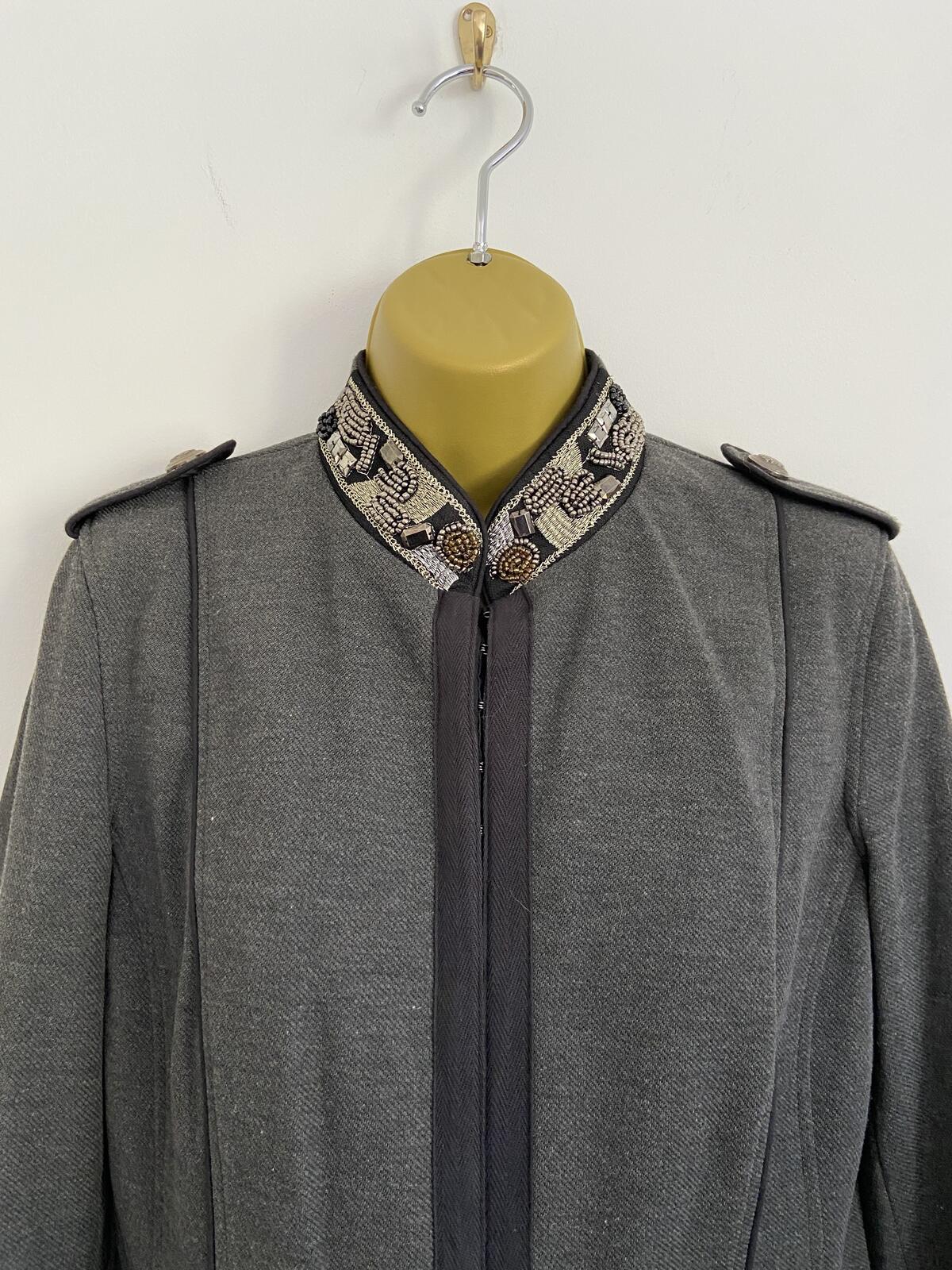 F&F Grey Embellished Military Style Fitted Blazer Jacket Size 10-12
