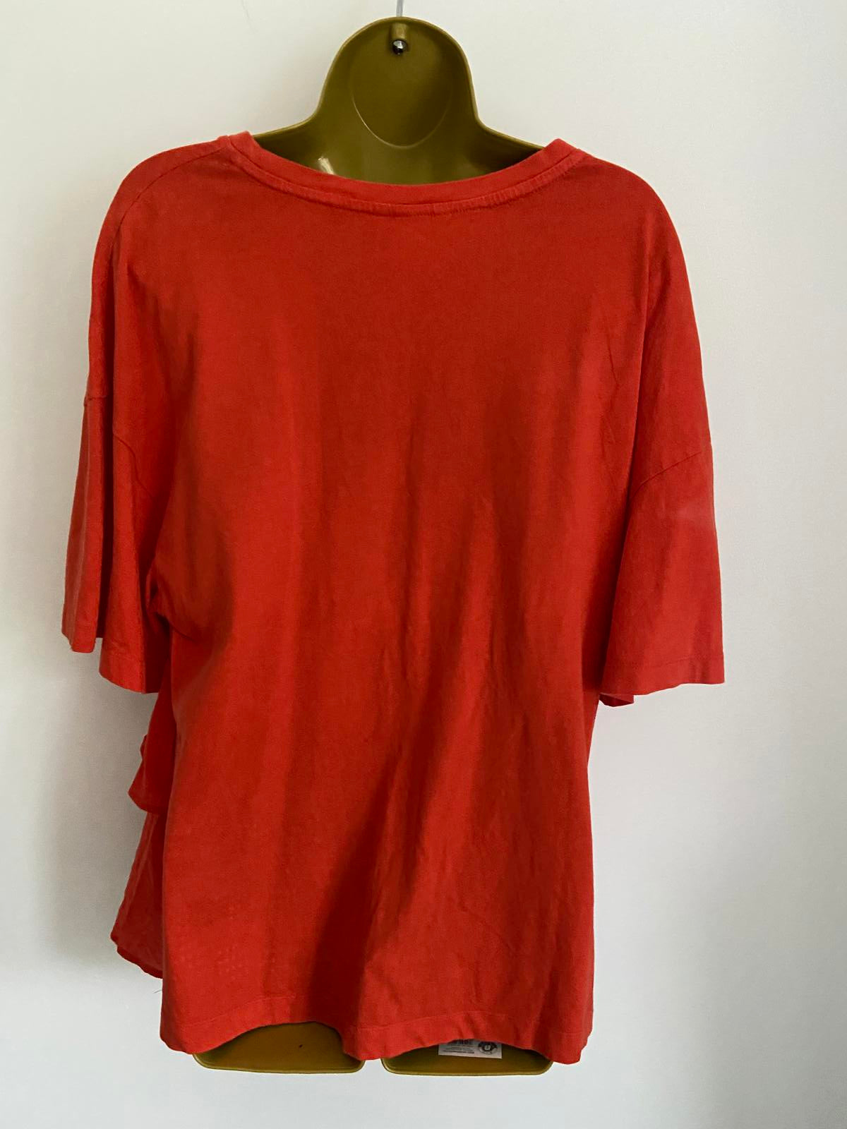 H&M Size M Red Rust 100% Cotton Short Sleeve Tiered Ruffle Hem Smock Top