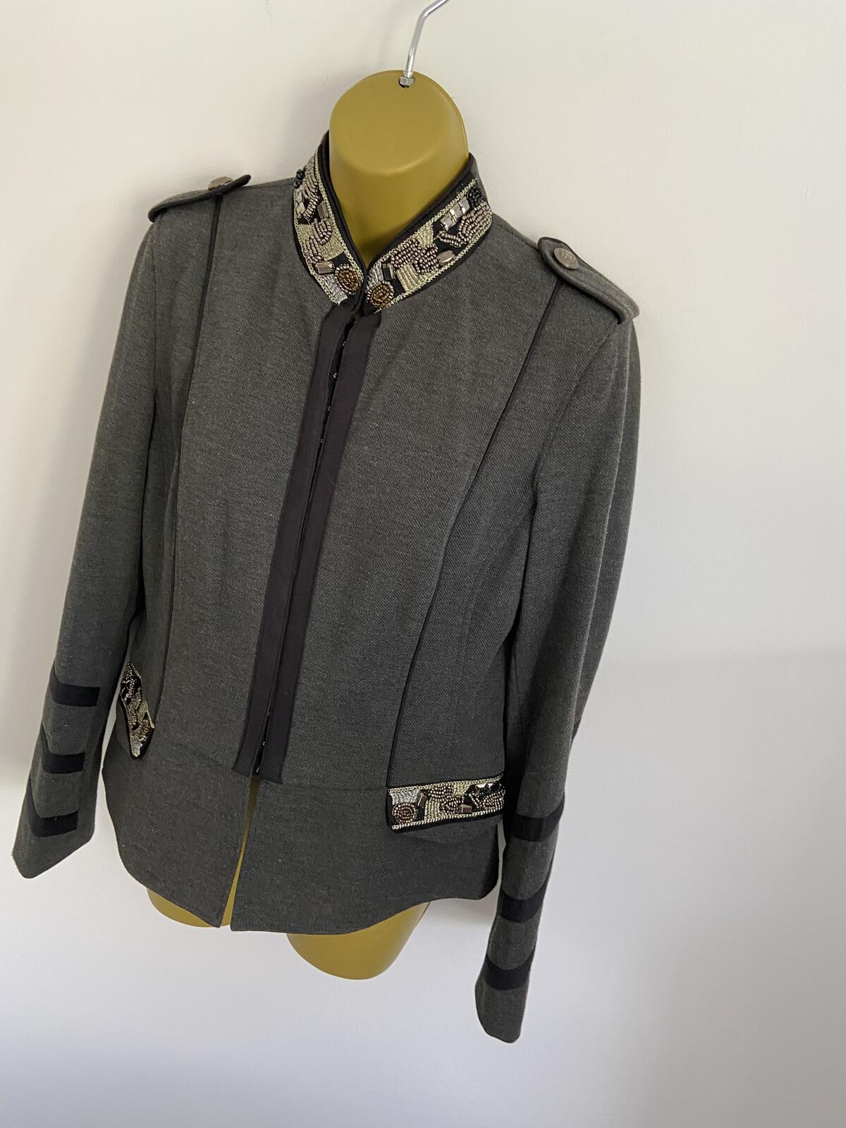 F&F Grey Embellished Military Style Fitted Blazer Jacket Size 10-12