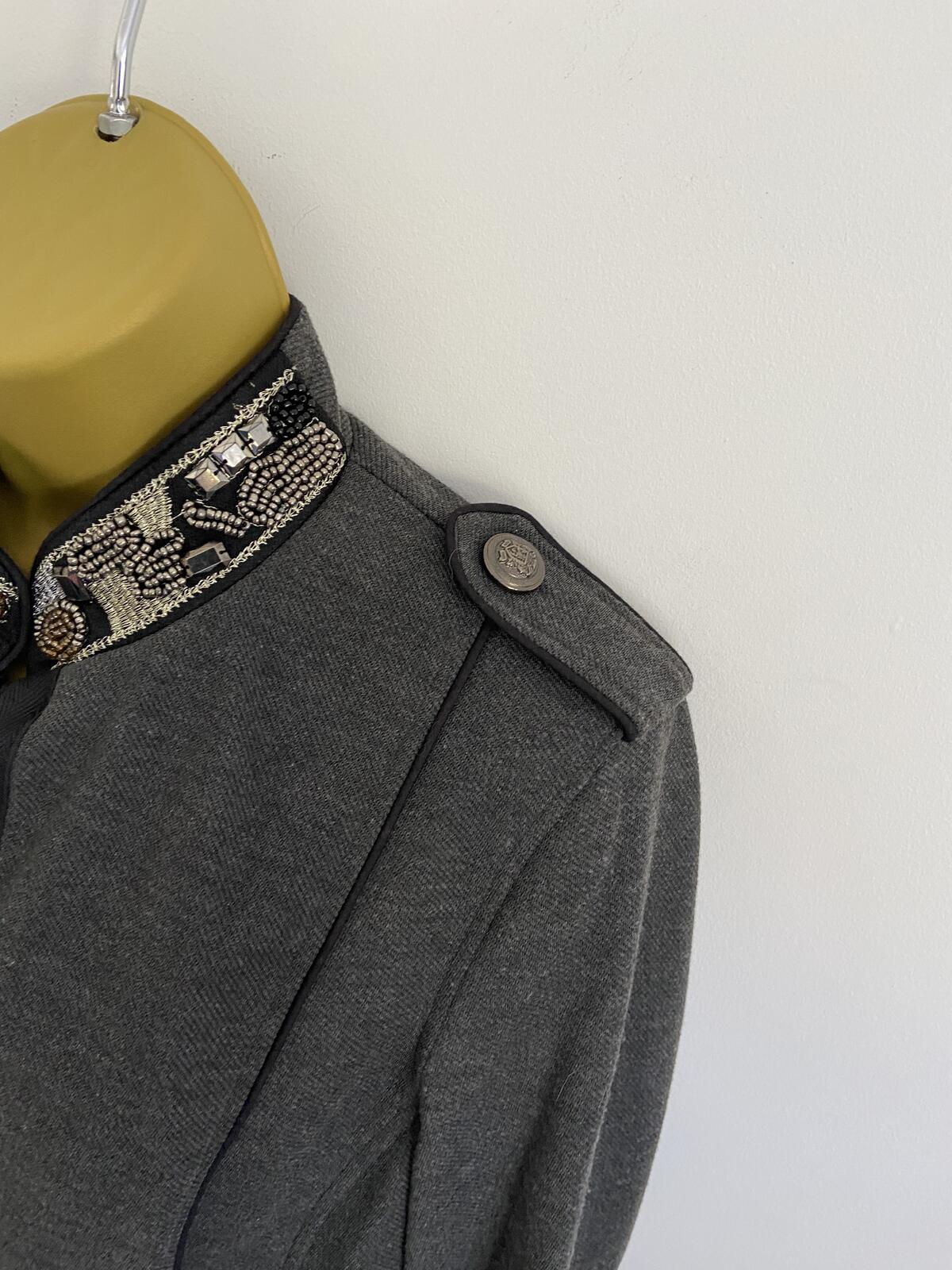 F&F Grey Embellished Military Style Fitted Blazer Jacket Size 10-12
