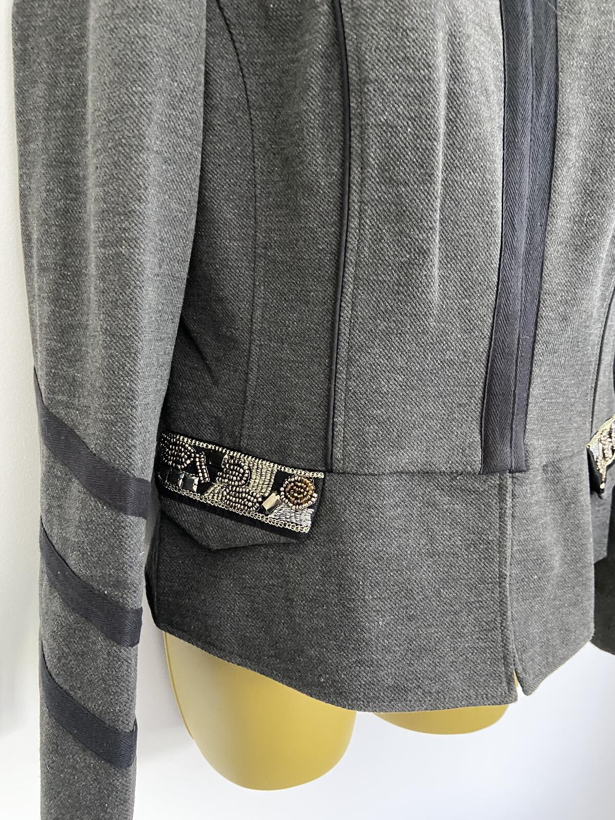 F&F Grey Embellished Military Style Fitted Blazer Jacket Size 10-12
