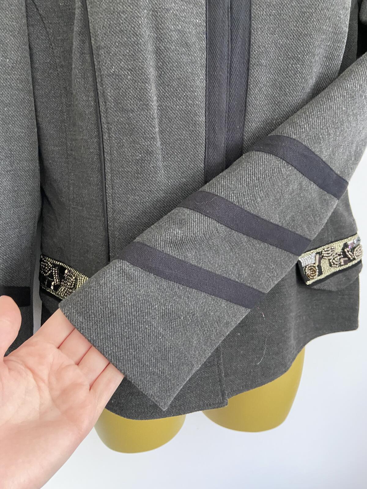 F&F Grey Embellished Military Style Fitted Blazer Jacket Size 10-12