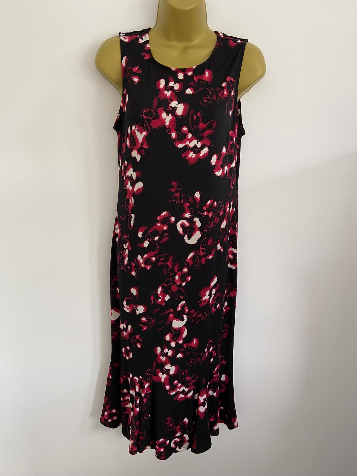 Julipa Black Sleeveless Midi Dress Pink & White Floral Print Size 10
