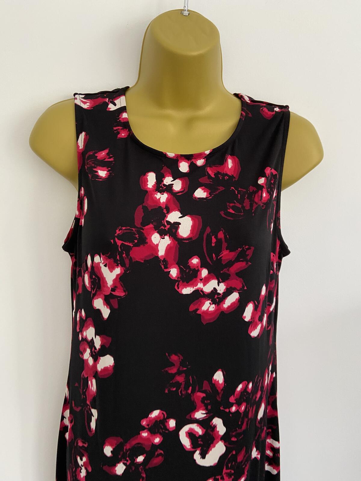 Julipa Black Sleeveless Midi Dress Pink & White Floral Print Size 10