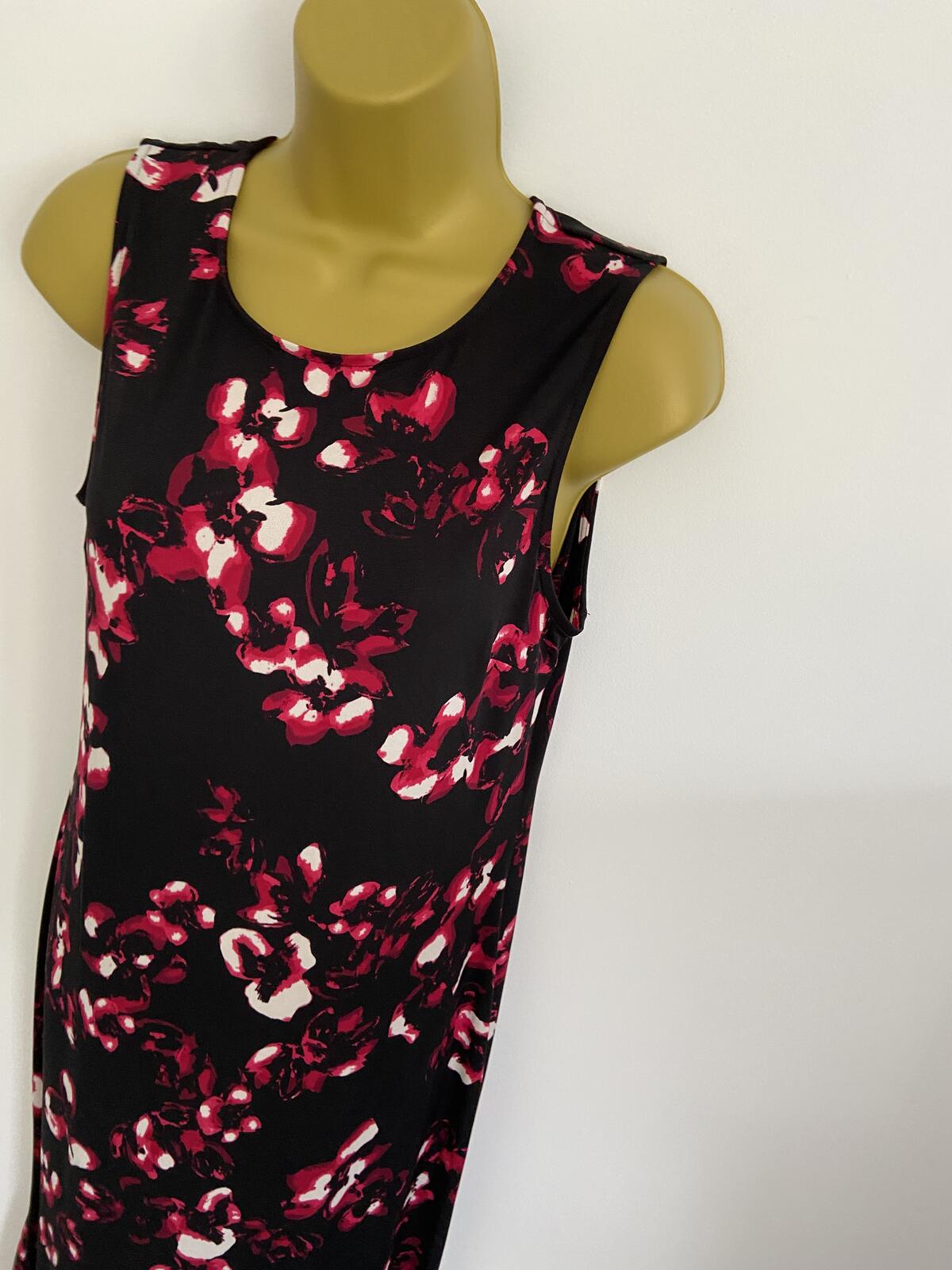 Julipa Black Sleeveless Midi Dress Pink & White Floral Print Size 10