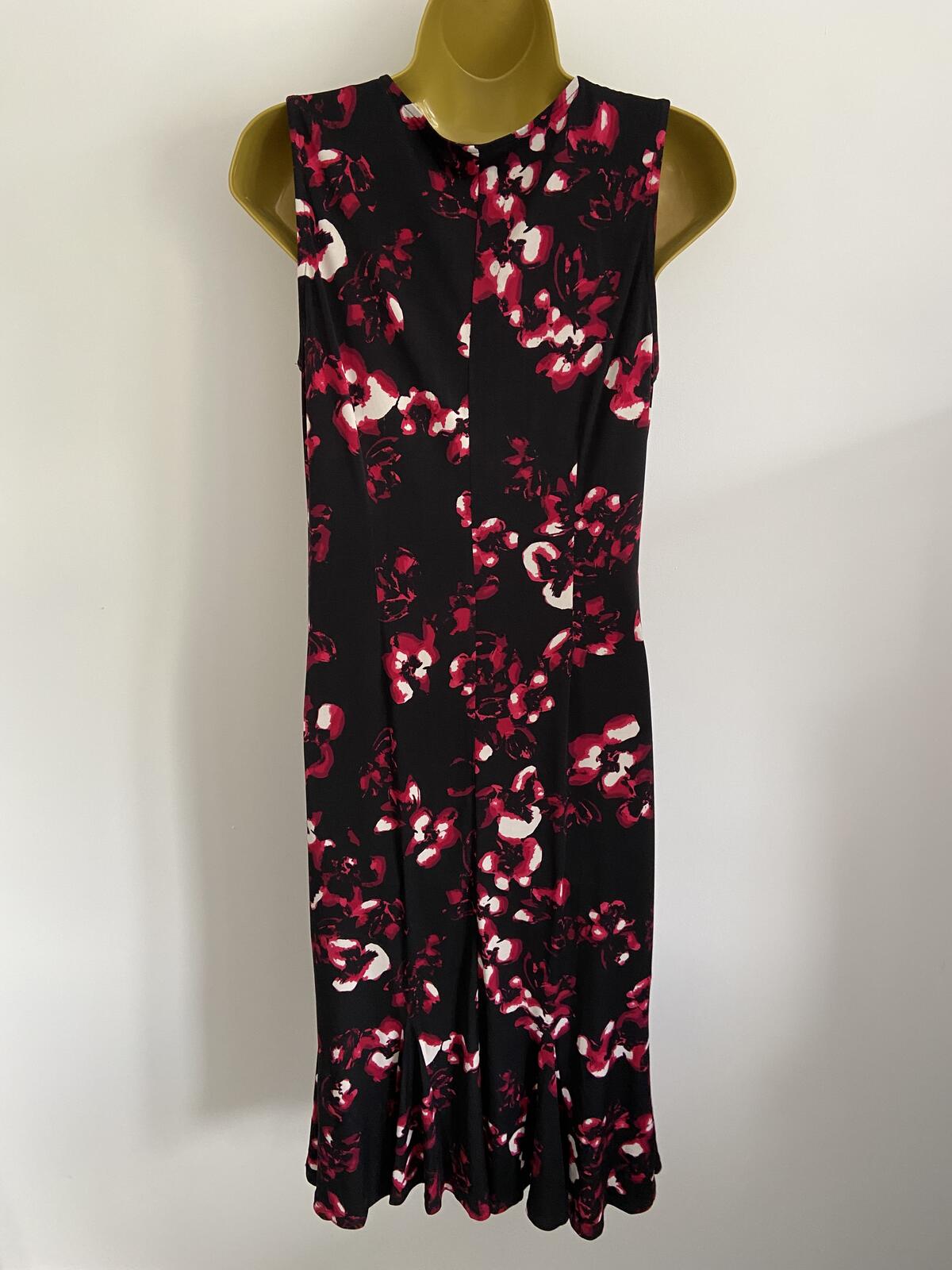 Julipa Black Sleeveless Midi Dress Pink & White Floral Print Size 10