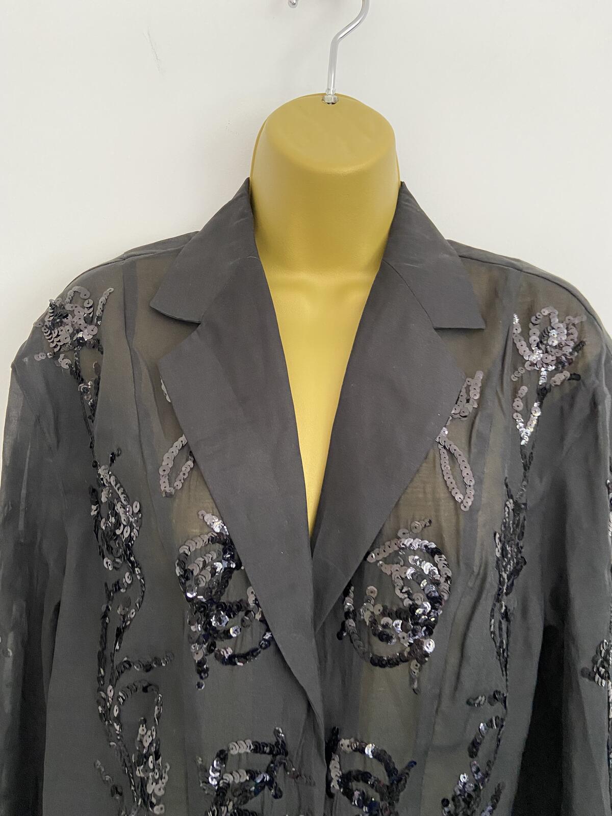 H&M Black Sheer Sequin Embroidered Long Sleeve Blouse - Size Small