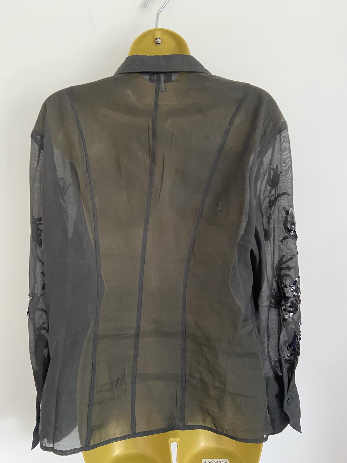 H&M Black Sheer Sequin Embroidered Long Sleeve Blouse - Size Small