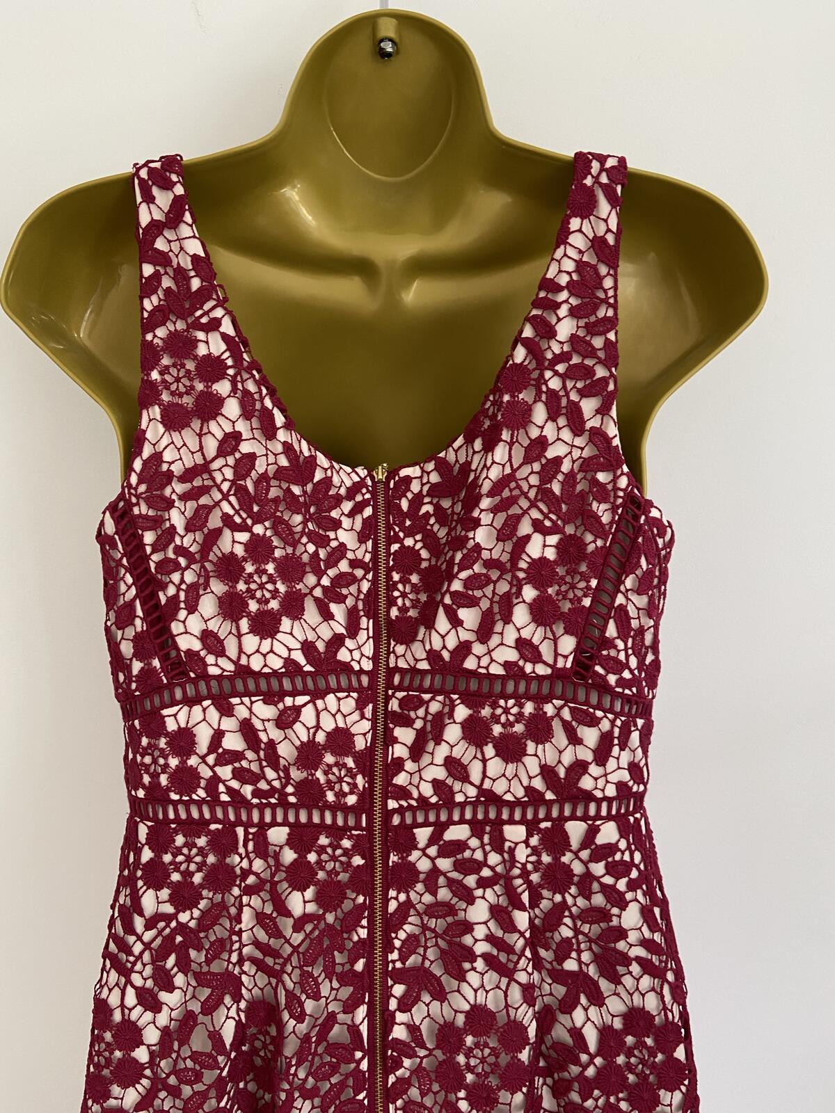 Coast Deep Red Lace Sleeveless V-Neck Fully Lined Dress - Size 10
