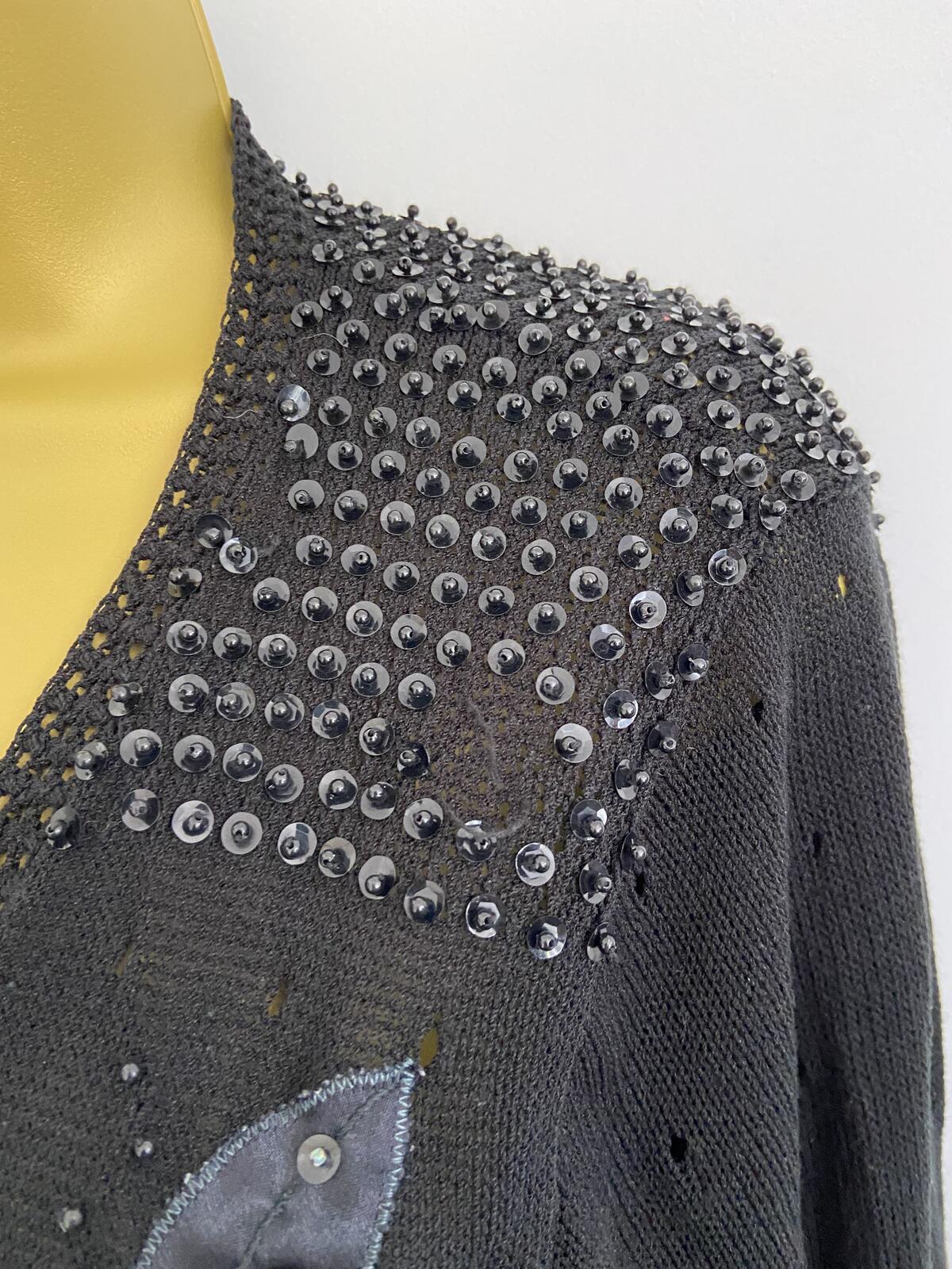 Abel Black Beaded Crochet Style Open Front Cardigan - Size Medium