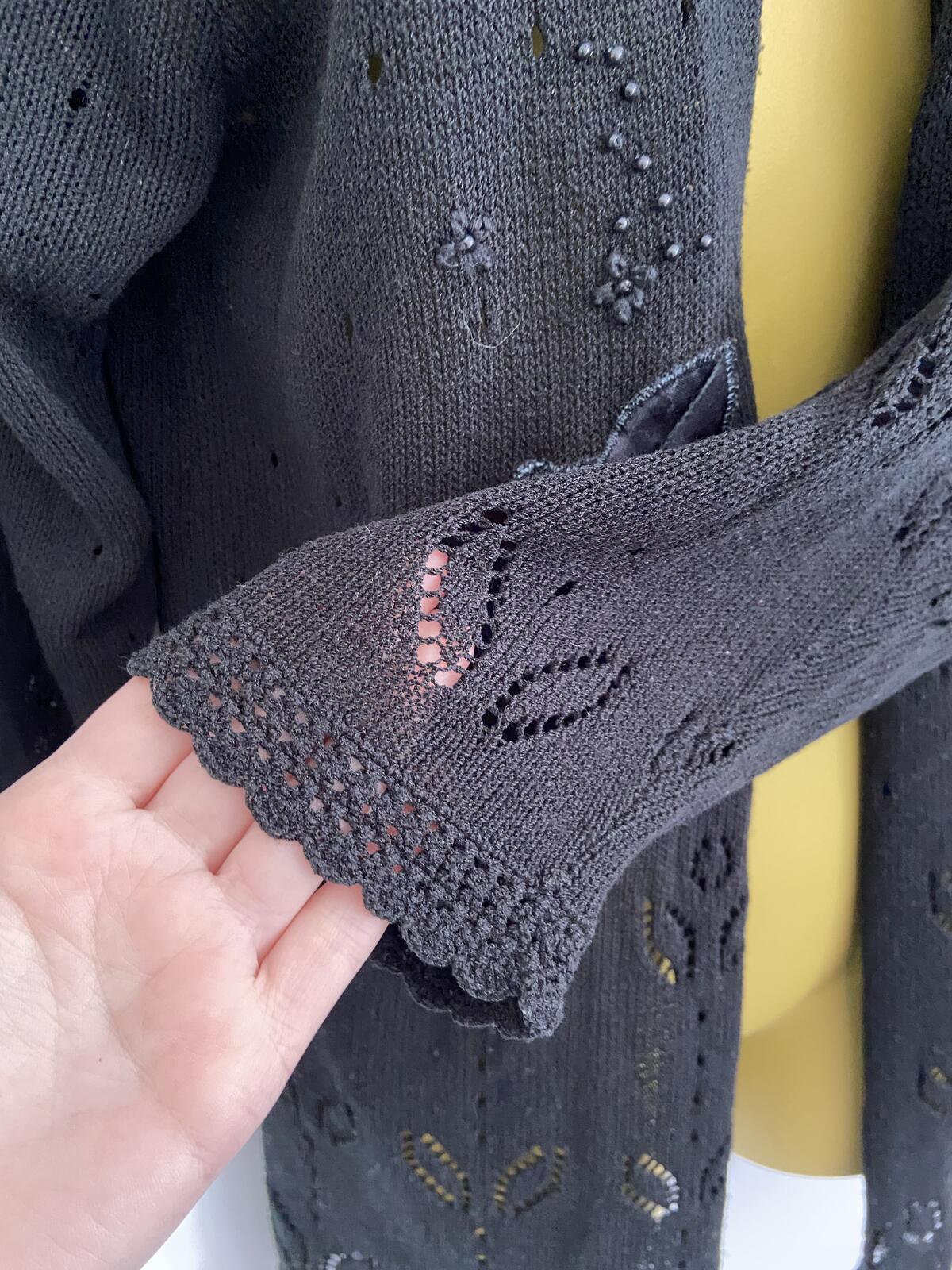 Abel Black Beaded Crochet Style Open Front Cardigan - Size Medium