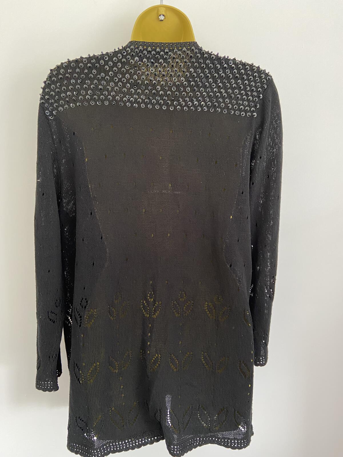 Abel Black Beaded Crochet Style Open Front Cardigan - Size Medium