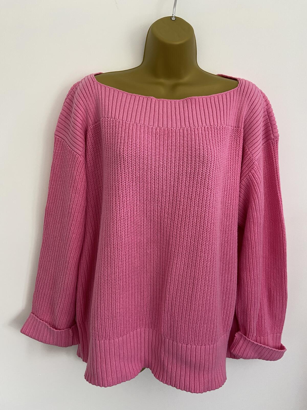 F&F Pink Cotton Blend Knit Jumper with Turnback Cuffs - Size Large