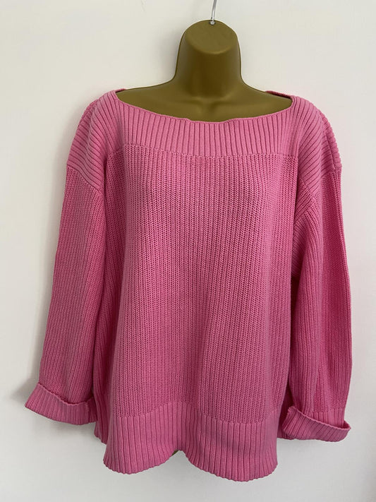 F&F Pink Cotton Blend Knit Jumper with Turnback Cuffs - Size Large